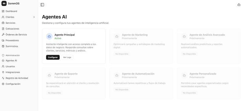 Interfaz de agentes AI de SommOS
